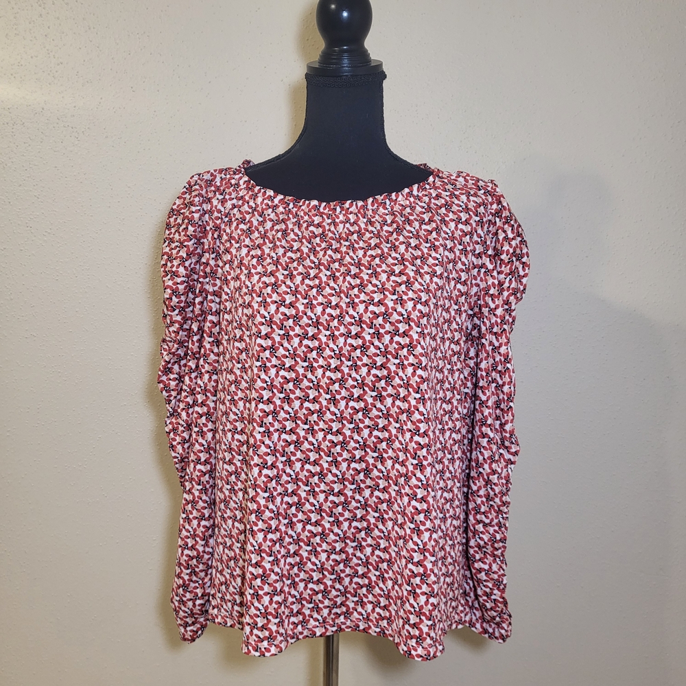 Max Studio Red and White Patterned Blouse